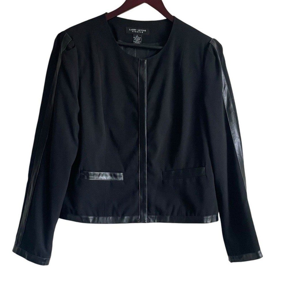 Larry Levine Women Dark Academia Goth Jacket Large Black Faux Leather Trim Edgy